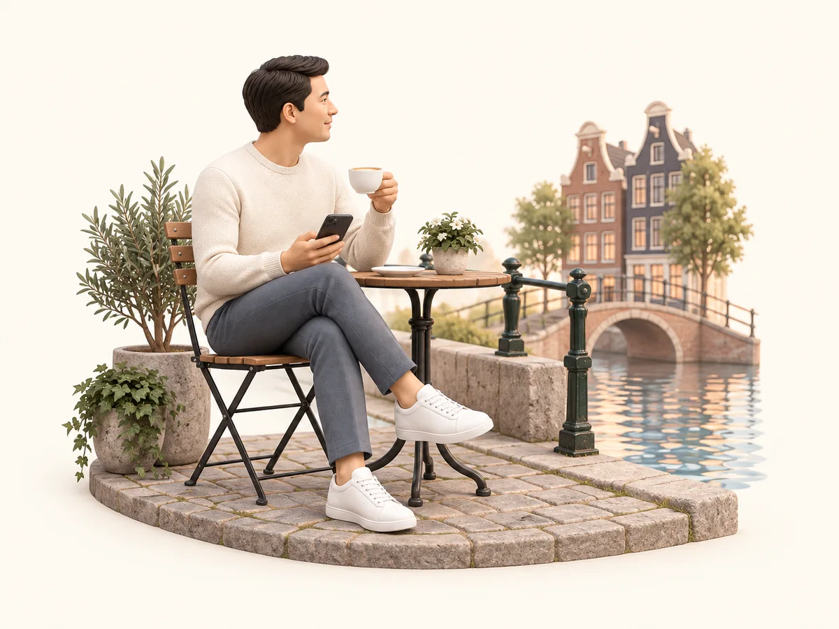 An afternoon coffee beside an Amsterdam canal